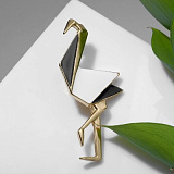 Брошь "Геометрия" фламинго, цв. черно-белый в золоте 7*3,3см 